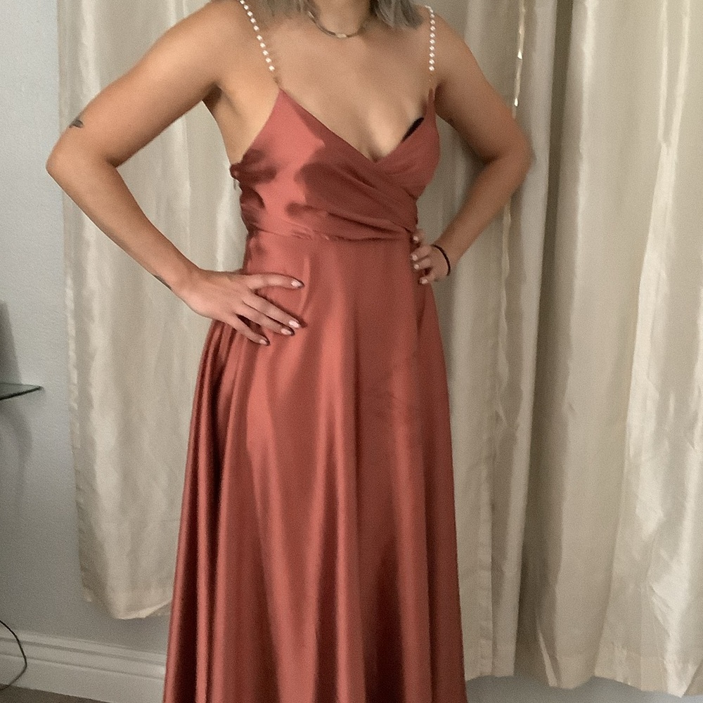 SHEIN Copper Satin Midi Dress - Picture 6 of 6